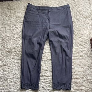 Ann Taylor Gray Denim Look Ankle Pants with Embroidered Ankle Detail Size 12